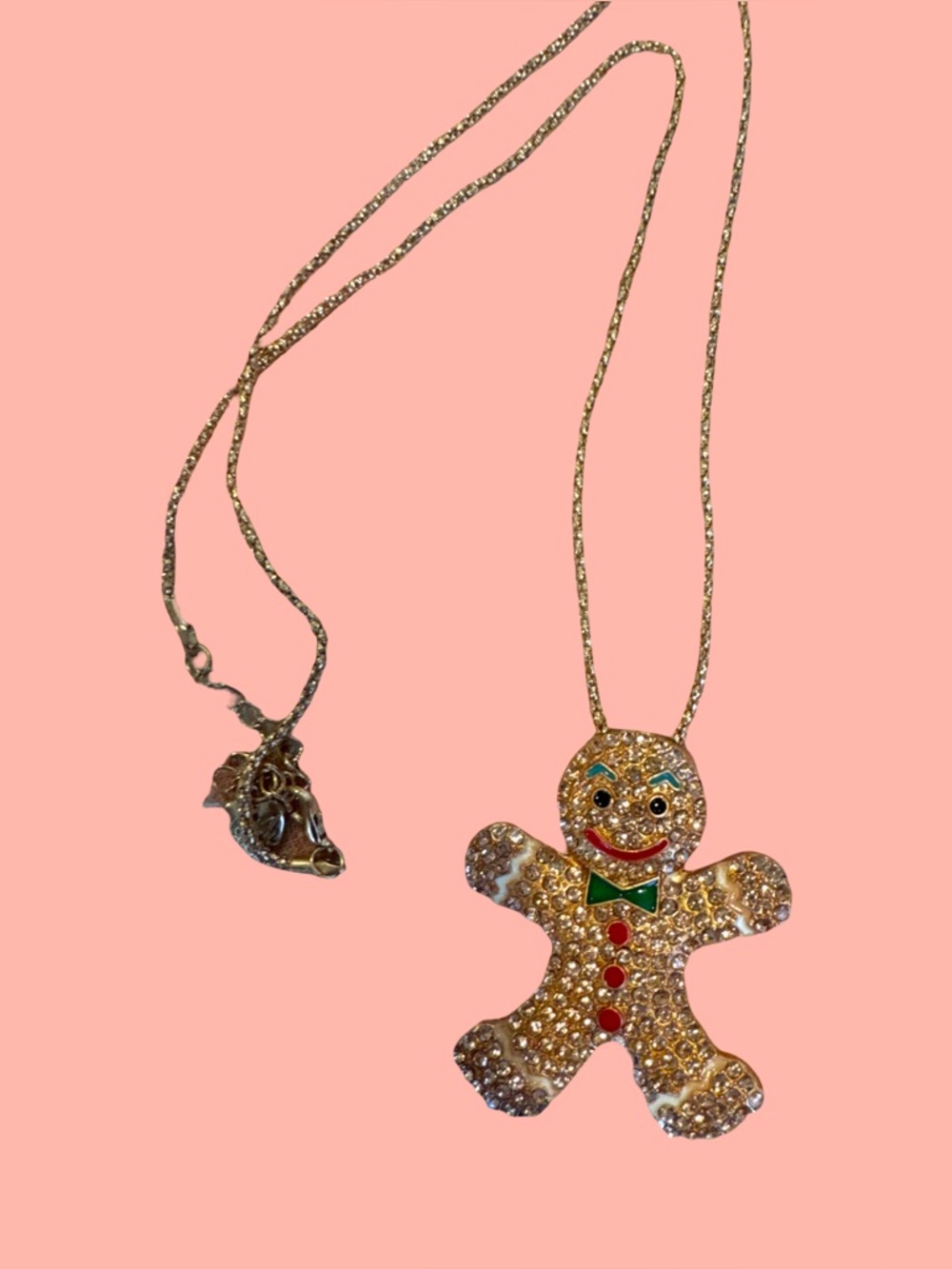 Betsy JohnsonGold-Tone Gingerbread Man Crystal Pendant Necklace - Unbranded